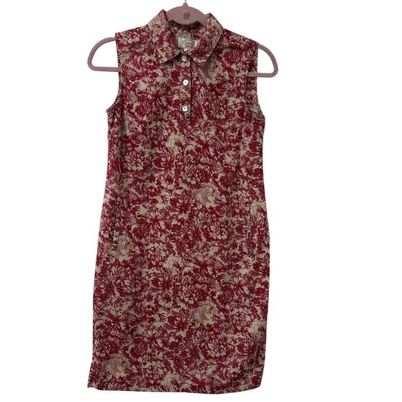 Talbots Vtg Womens Size 2 Petite Red Floral Sleeveless Collared Dress Y2K Preppy - Picture 1 of 5